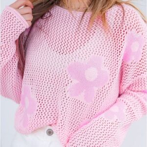 Pink Floral Knit Sweater